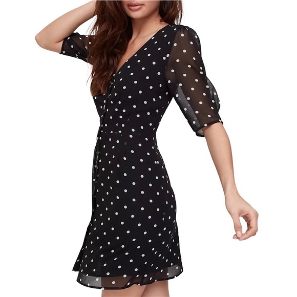 Aritzia Wilfred Button-Front Dress Black & White Polka Dot Sz 0 - Picture 14 of 16